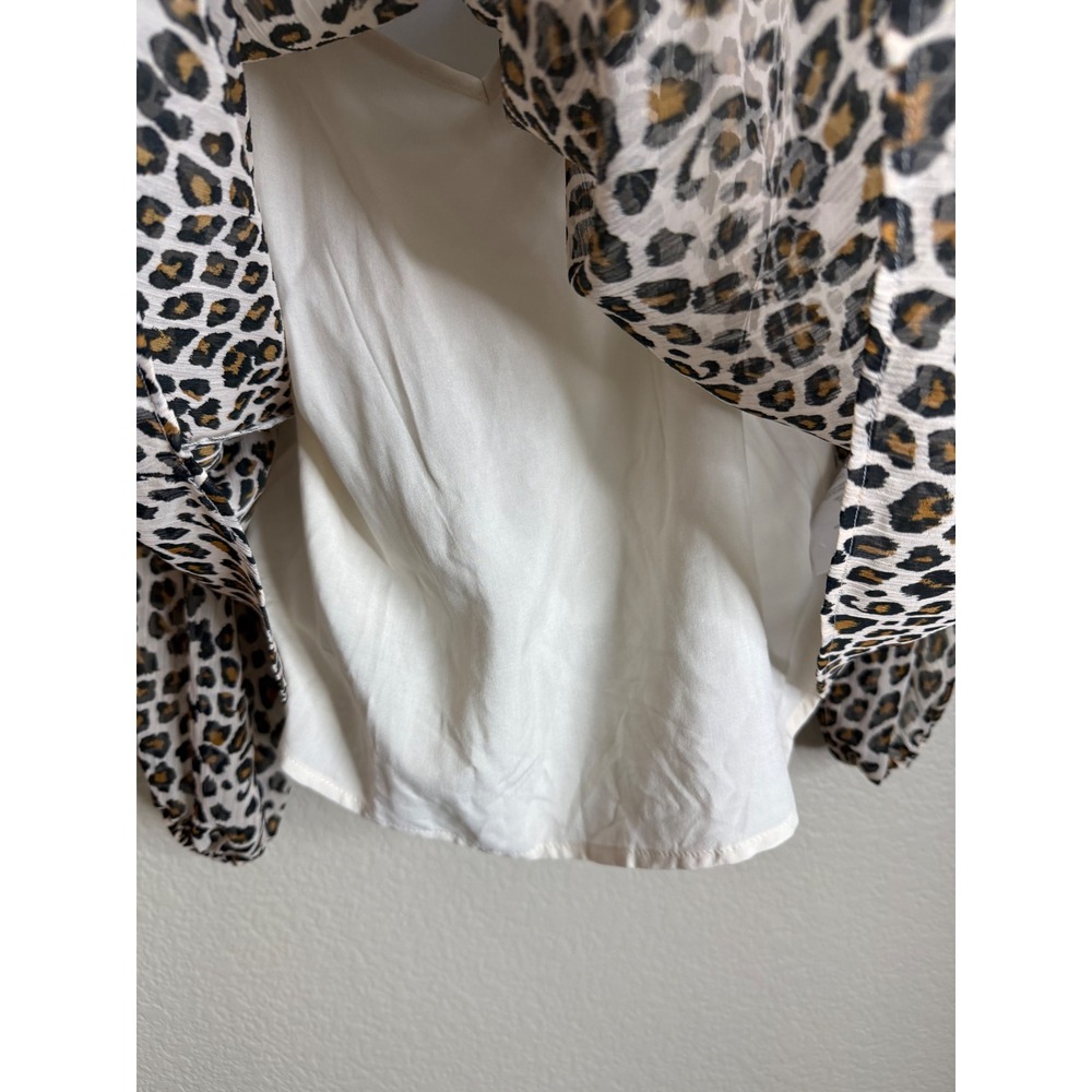 Maeve Small Blouse Brown‎ Leopard Print Sheer Lined Long Sleeve Keyhole Back - Picture 7 of 12